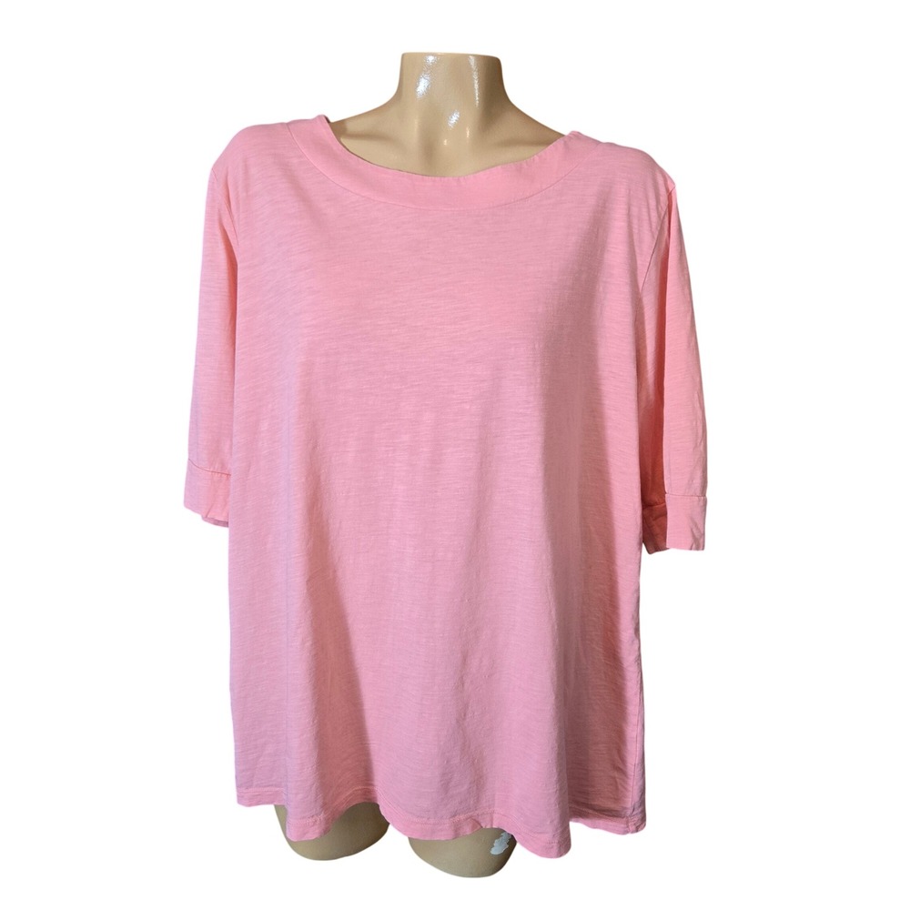 Pendleton‎ Womens Top Pink Coral 2X Cotton Slub Boat Neck Short Banded  Sleeve